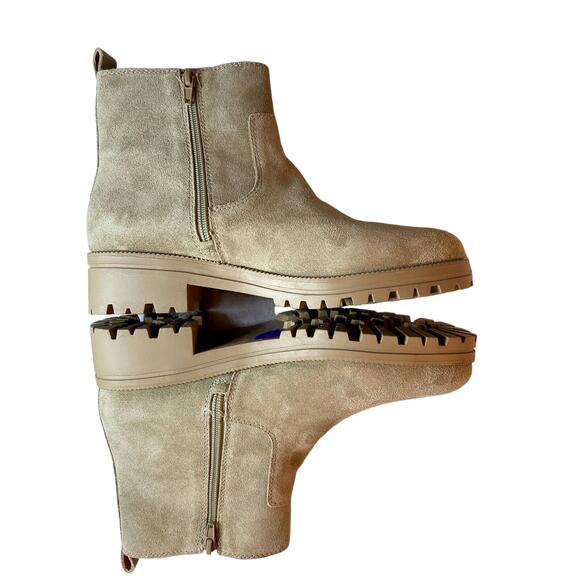 Boho Chic Lucky Brand Womens 8.5 Tan Suede Side Zip Light Academia Boots NEW - Picture 4 of 8